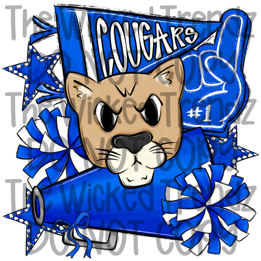 Cougars Blue Cheer Cheerleading Cheerleader Mascot Digital Design Spirit Shirt Design