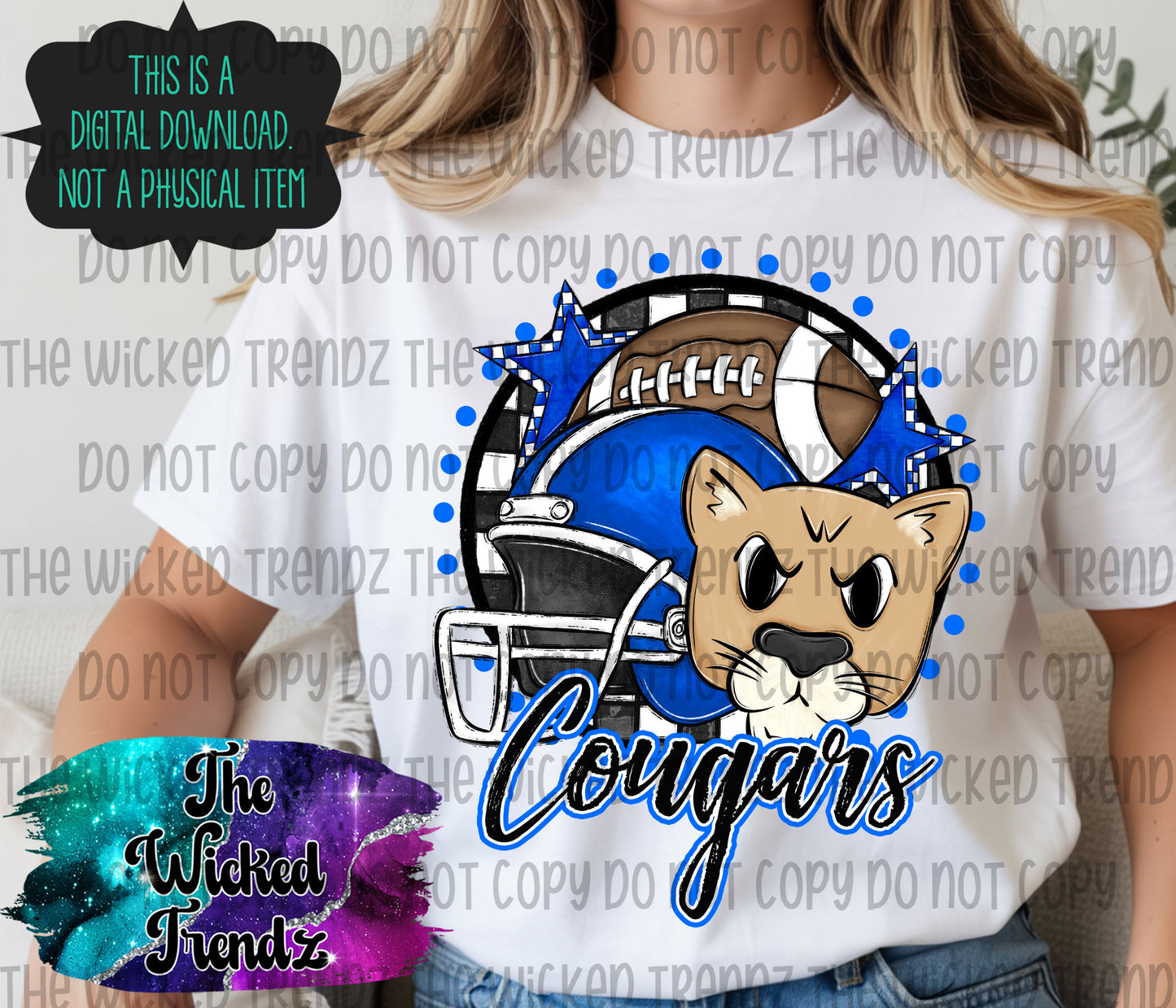 Blue Cougars Football Mascot Digital Design