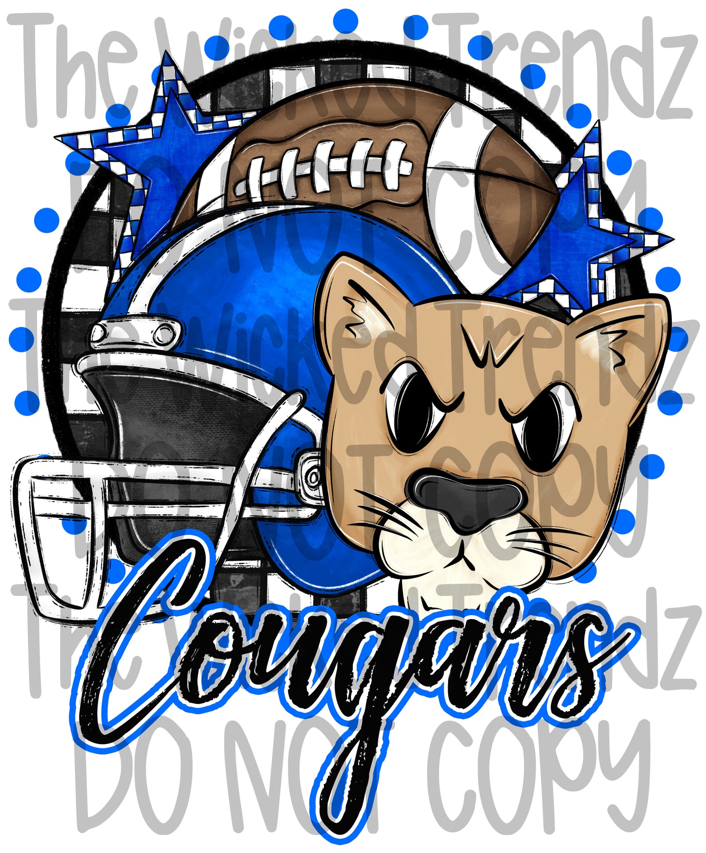 Blue Cougars Football Mascot Digital Design