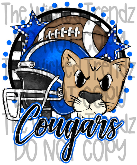 Blue Cougars Football Mascot Digital Design