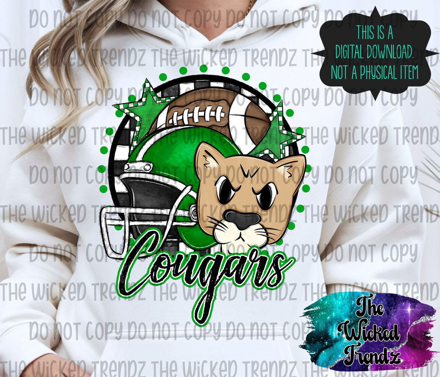Green Cougars Football Mascot Digital Design