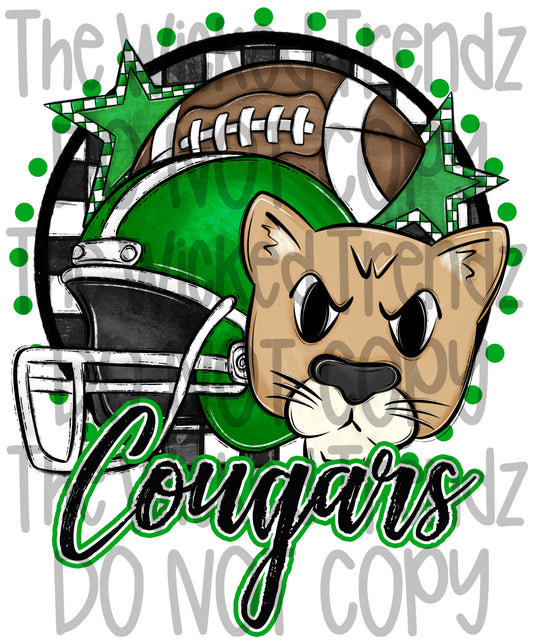 Green Cougars Football Mascot Digital Design