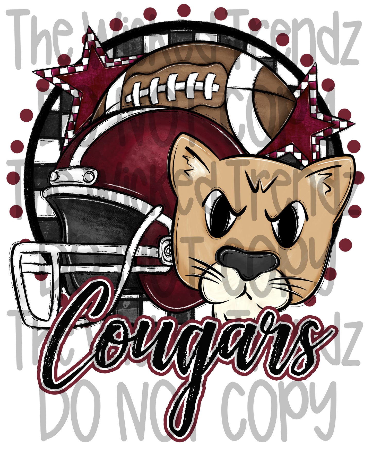 Maroon Cougars Football Mascot Digital Design