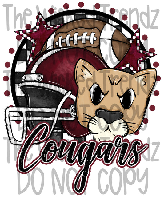 Maroon Cougars Football Mascot Digital Design