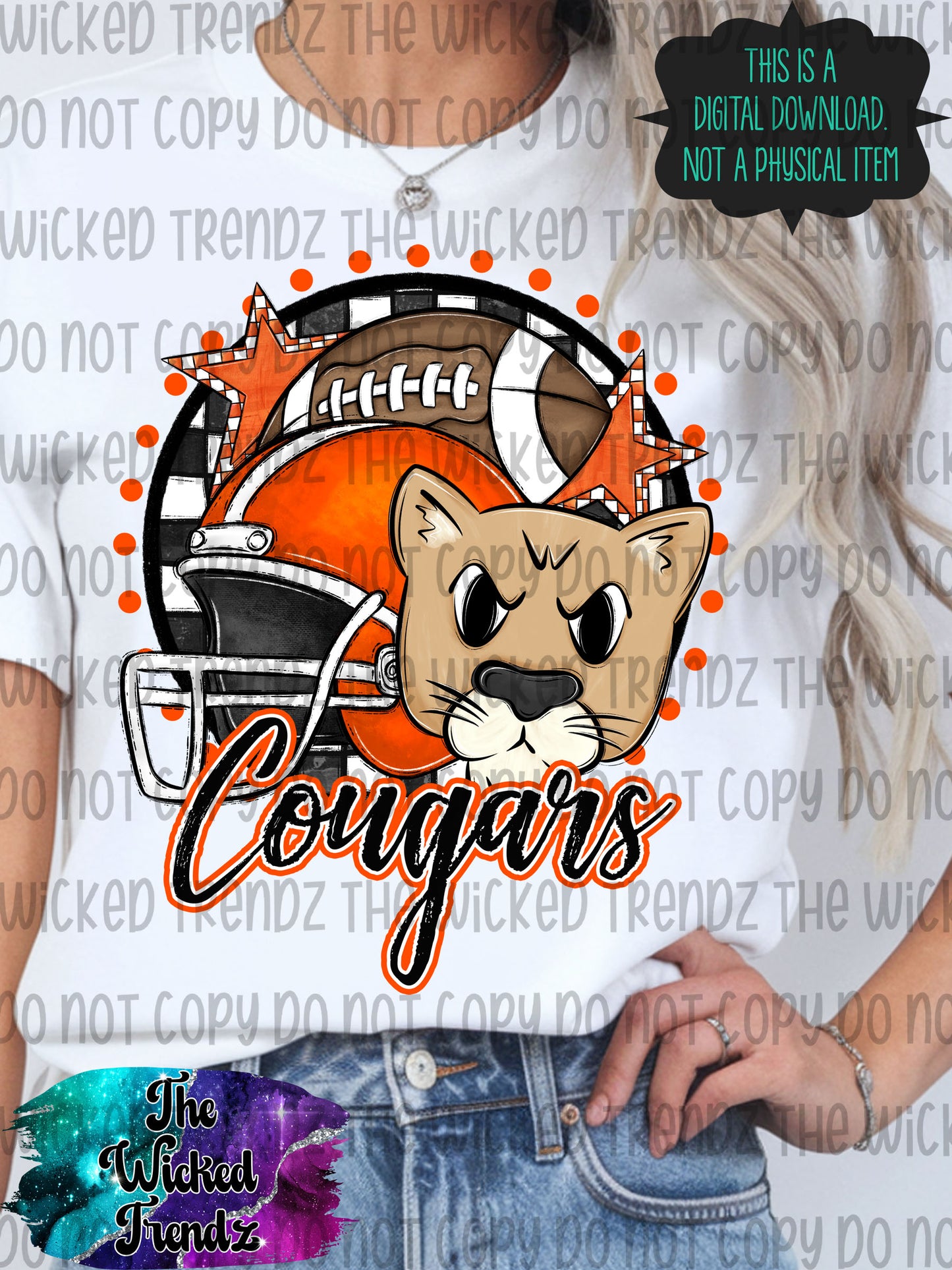 Orange Cougars Football Mascot Digital Design