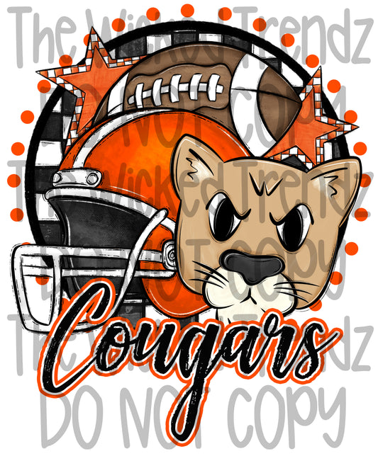 Orange Cougars Football Mascot Digital Design