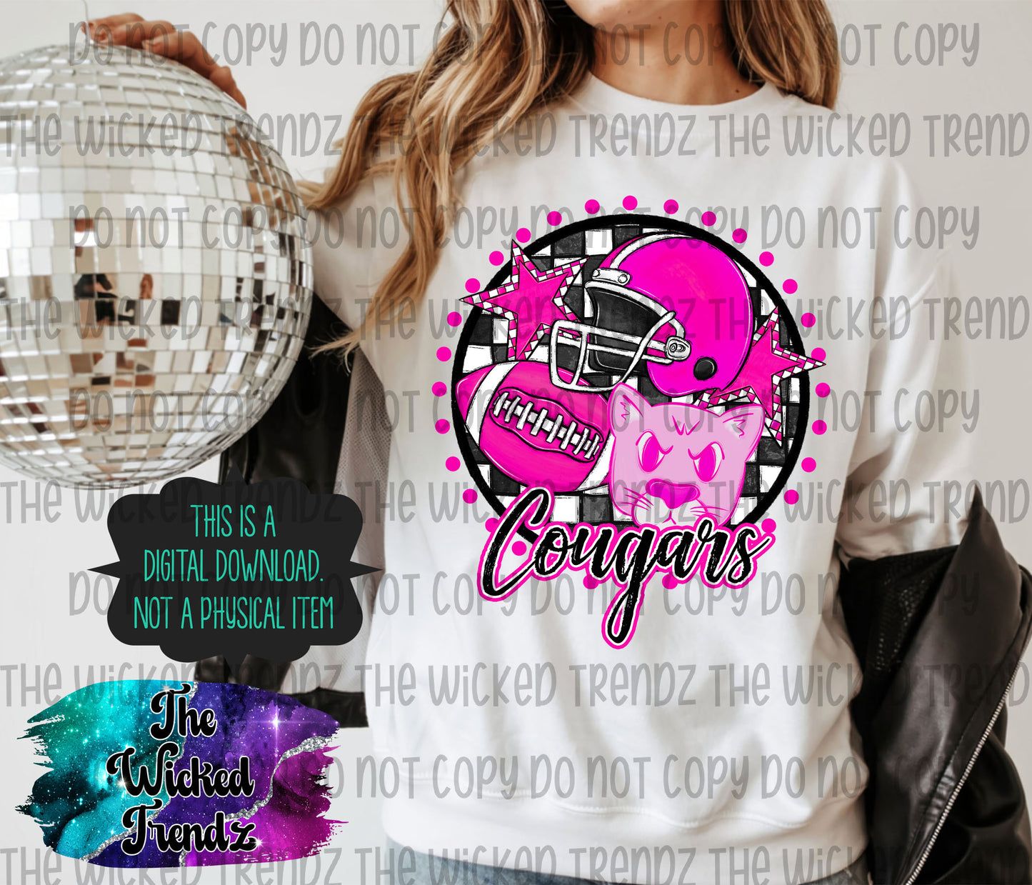 Cougars Pink Out Football Cheer Mascot Digital Design October Awareness