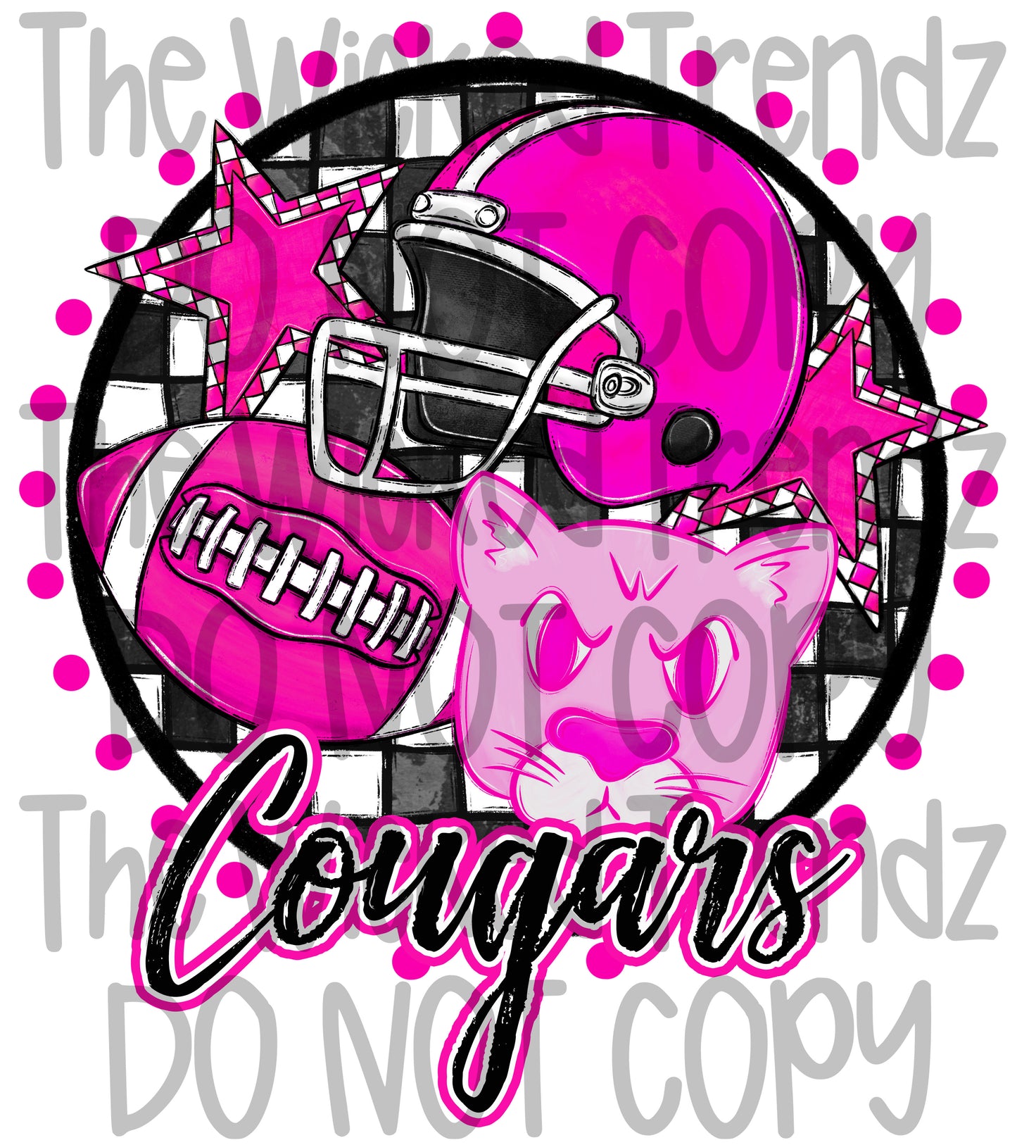 Cougars Pink Out Football Cheer Mascot Digital Design October Awareness