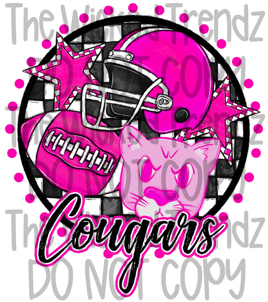 Cougars Pink Out Football Cheer Mascot Digital Design October Awareness