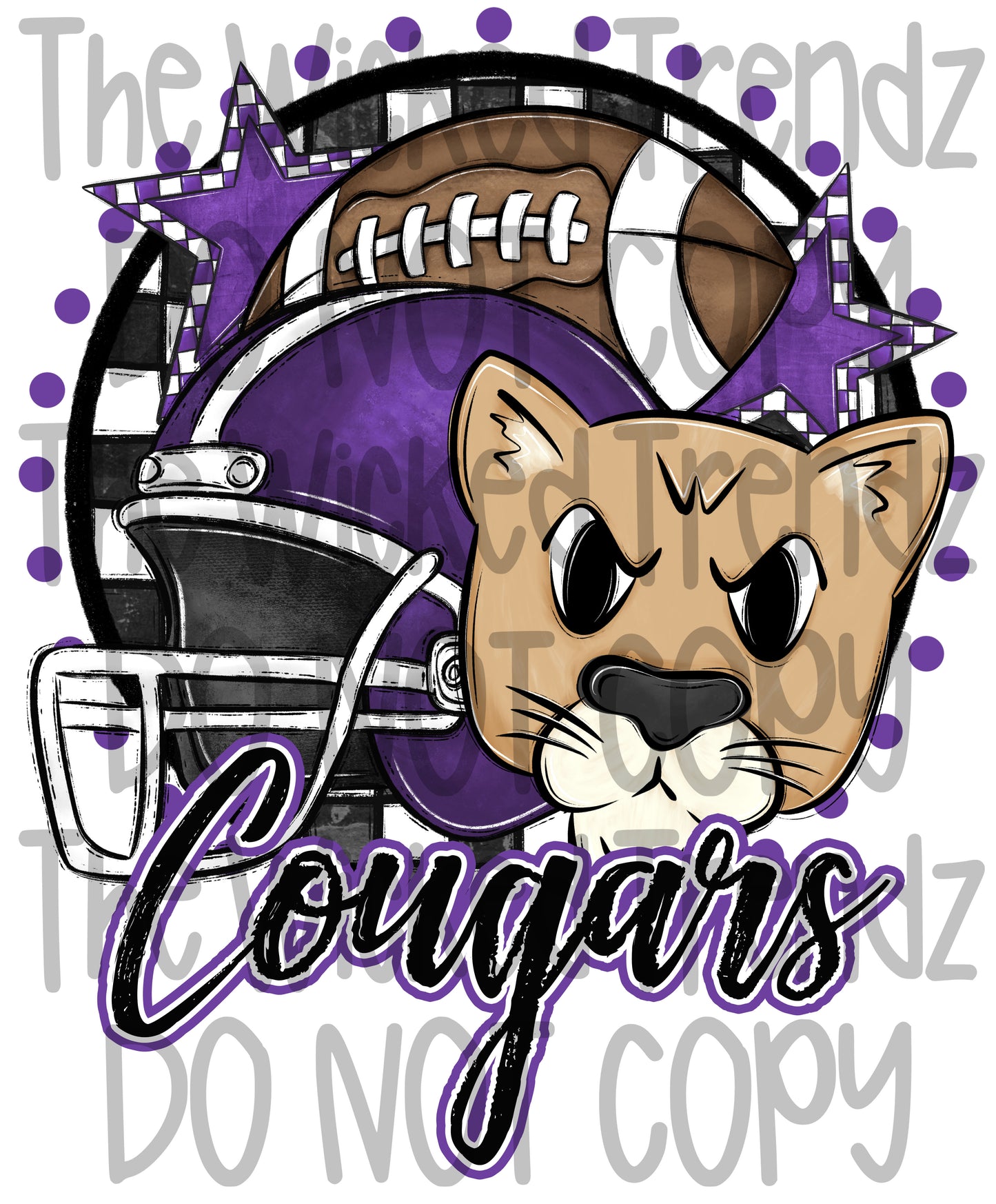 Purple Cougars Football Mascot Digital Design
