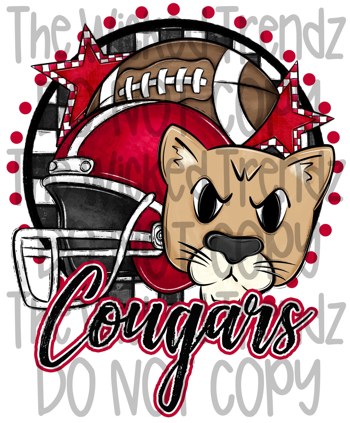 Red Cougars Football Mascot Digital Design