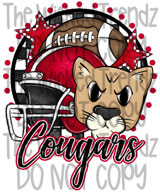 Red Cougars Football Mascot Digital Design