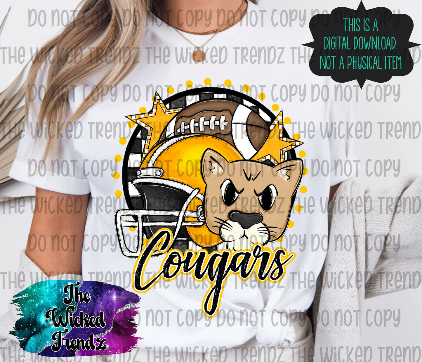 Yellow Cougars Football Mascot Digital Design