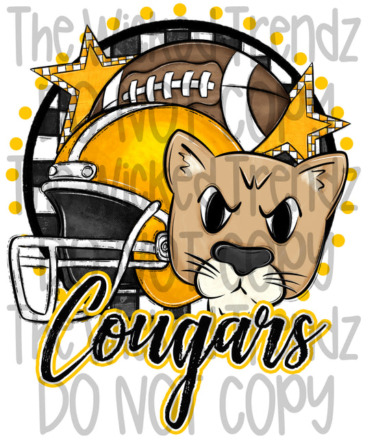 Yellow Cougars Football Mascot Digital Design