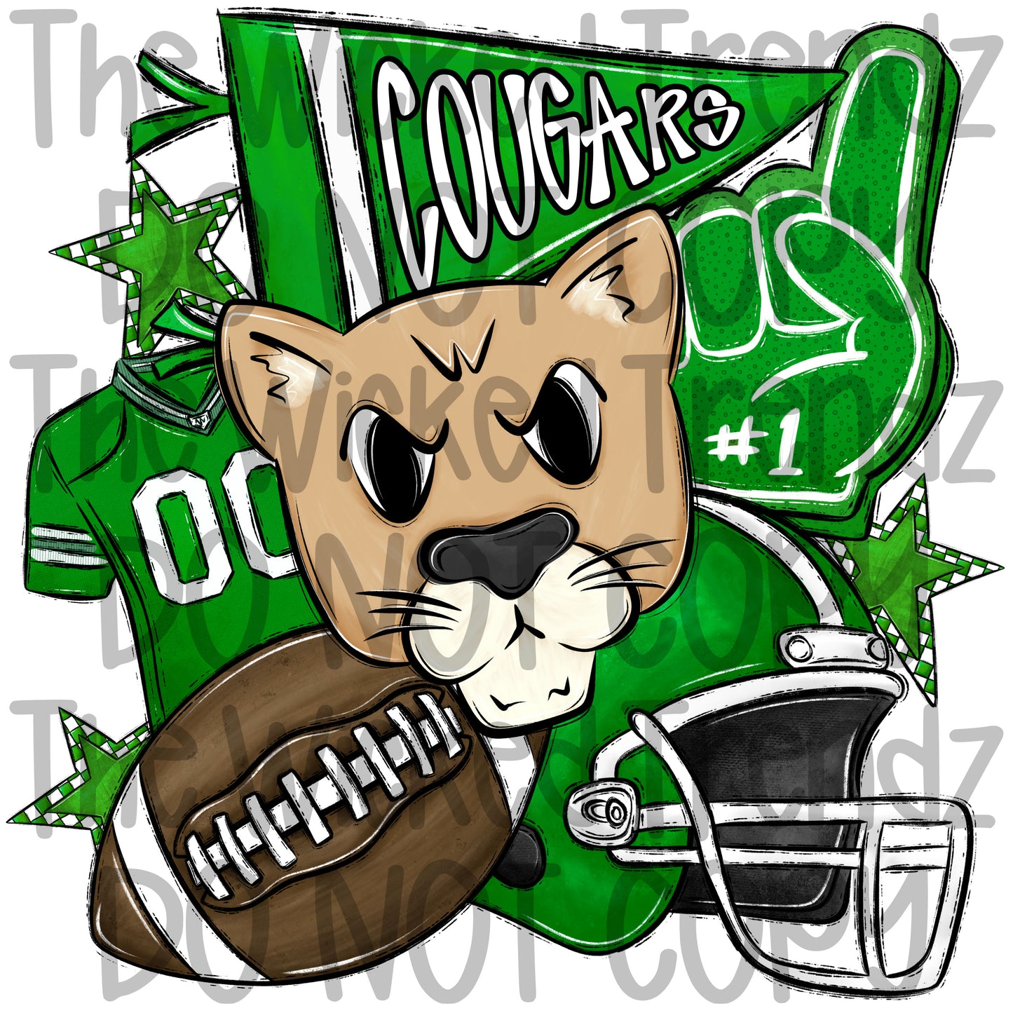 Green Cougars Football Mascot Digital Design