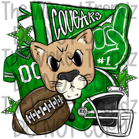 Green Cougars Football Mascot Digital Design