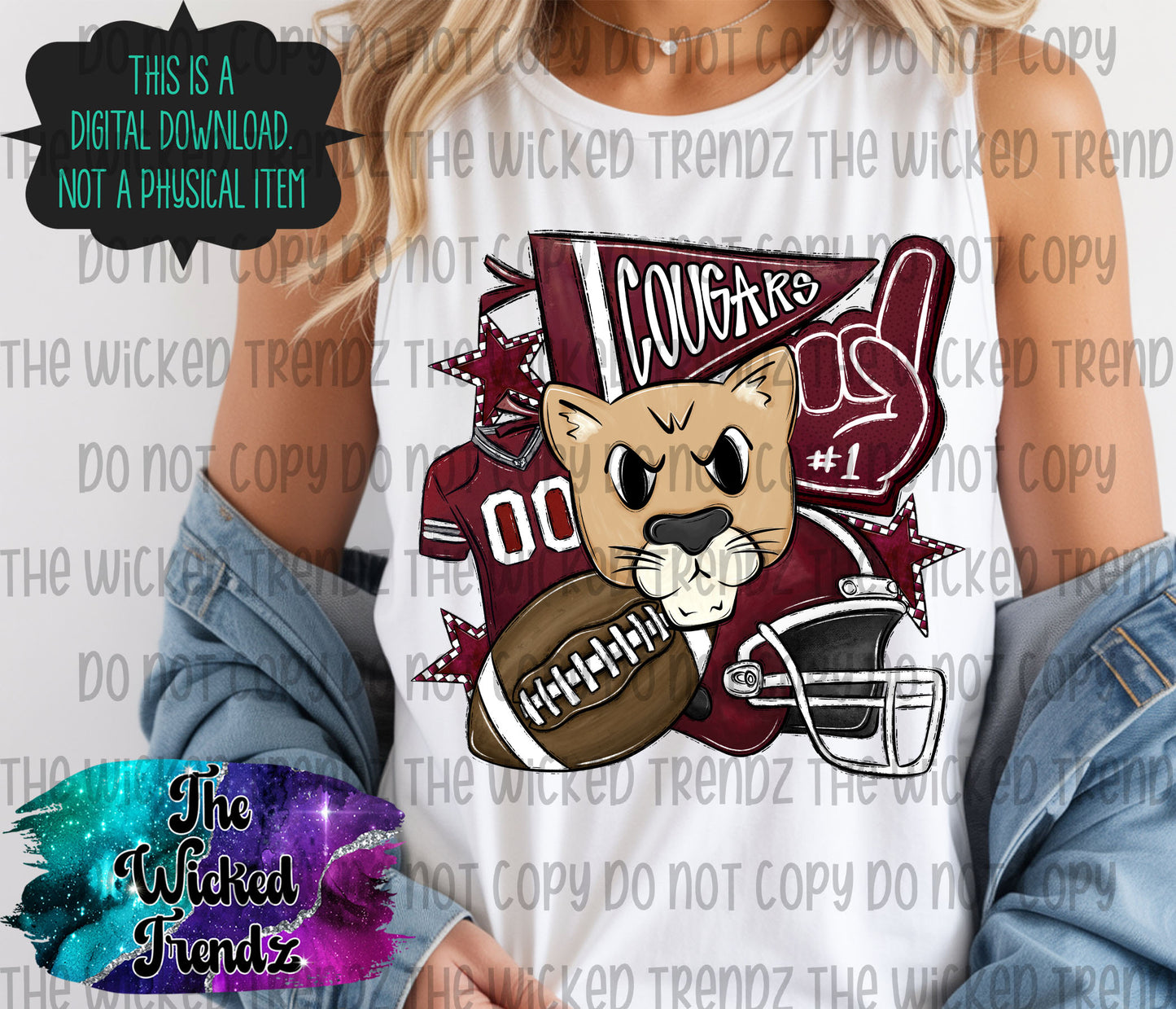 Maroon Cougars Football Mascot Digital Design