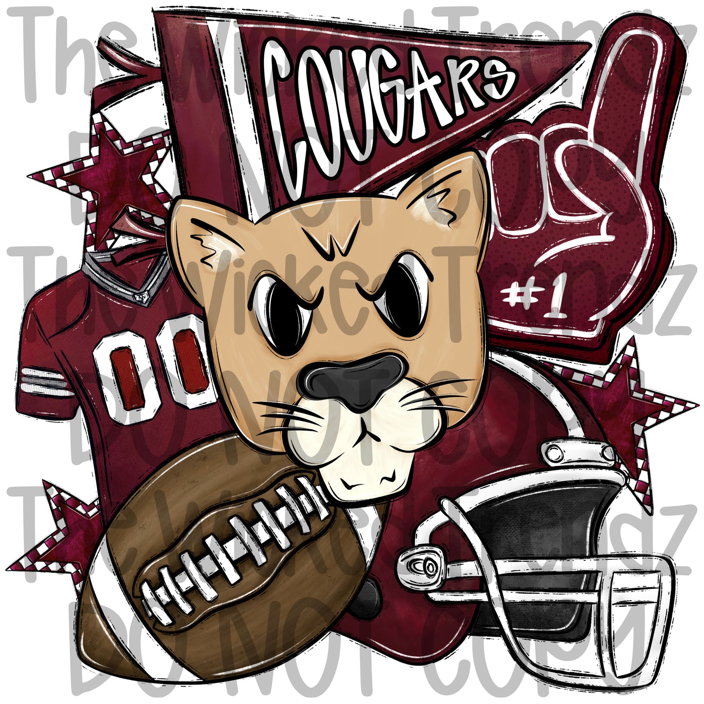 Maroon Cougars Football Mascot Digital Design