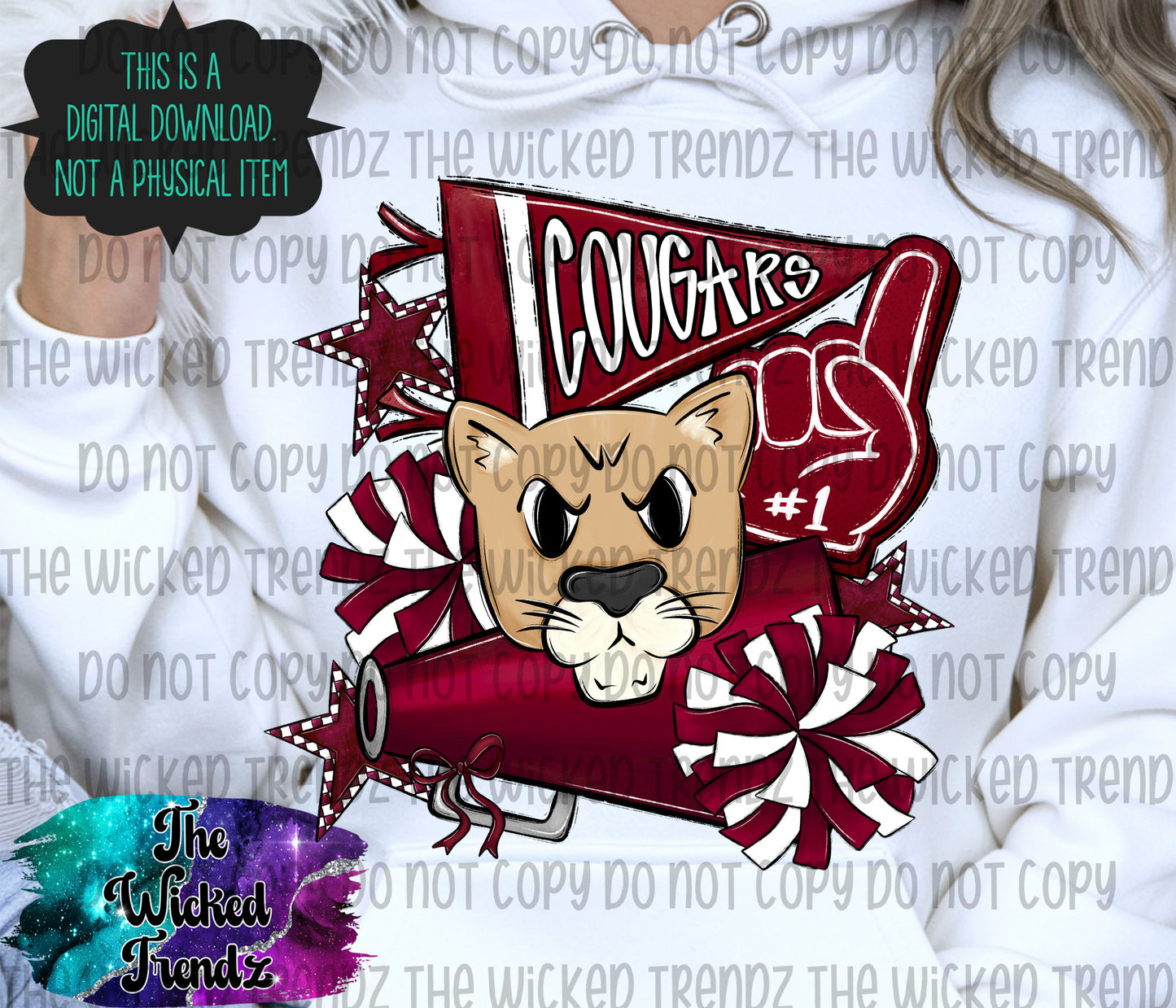 Cougars Maroon Cheer Cheerleading Cheerleader Mascot Digital Design Spirit Shirt Design