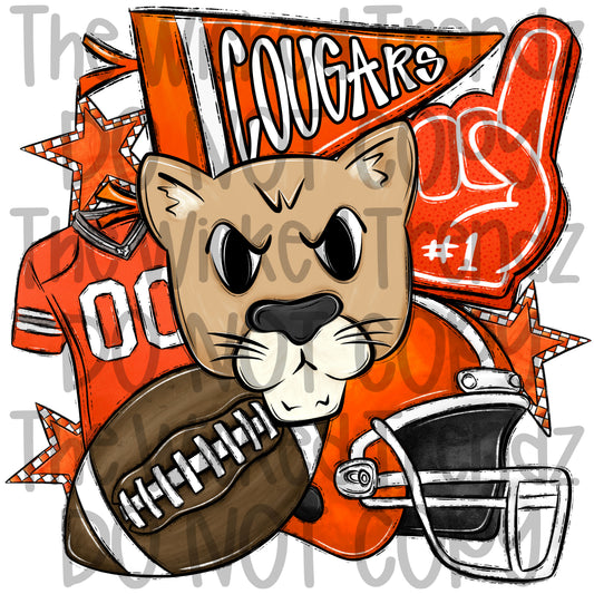 Orange Cougars Football Mascot Digital Design