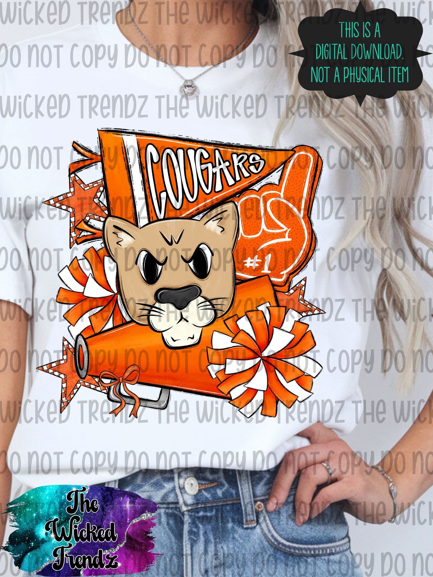 Cougars Orange Cheer Cheerleading Cheerleader Mascot Digital Design Spirit Shirt Design