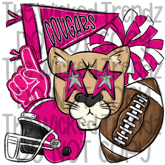 Cougars Pink Out Football Cheer Mascot Digital Design October Awareness