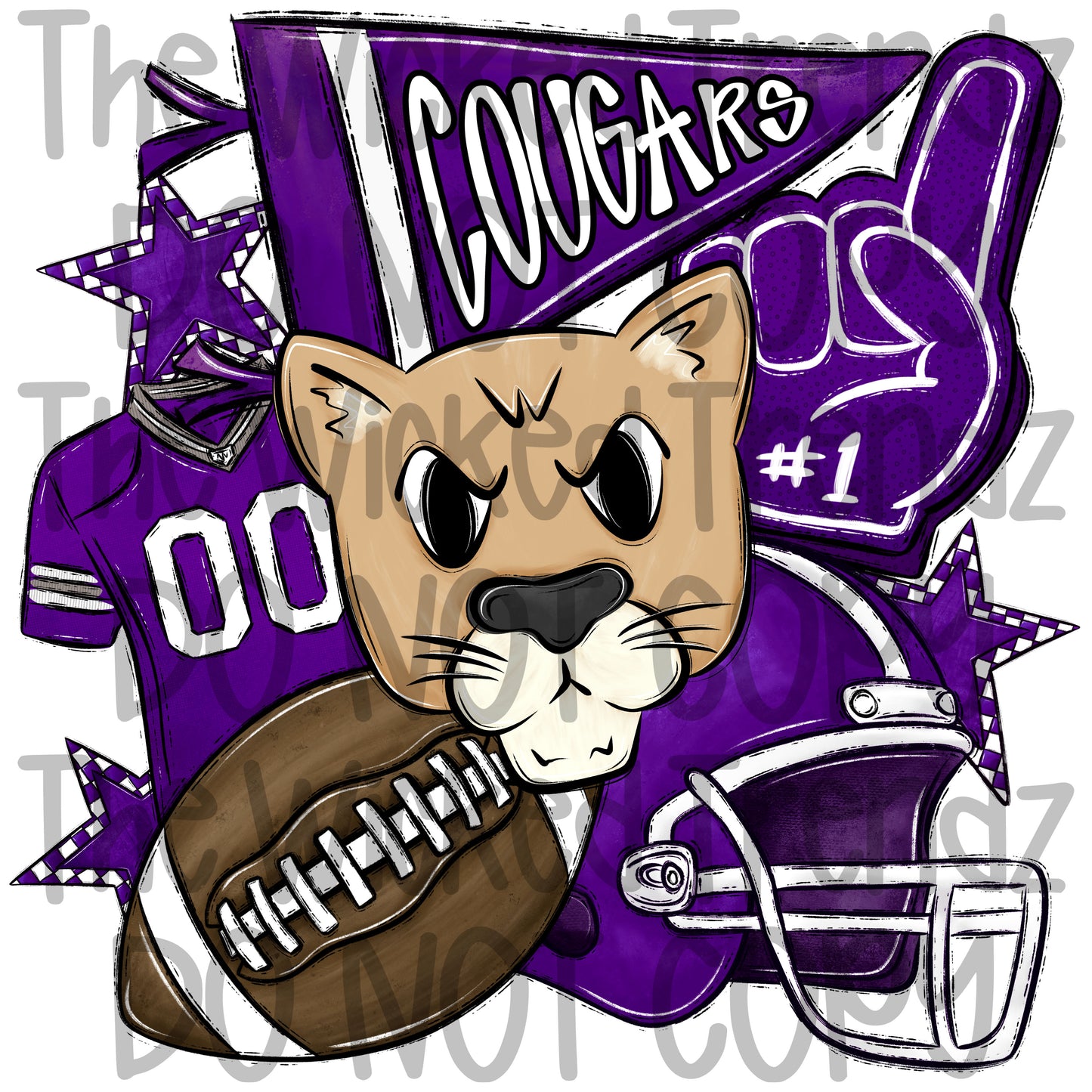 Purple Cougars Football Mascot Digital Design