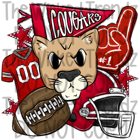 Red Cougars Football Mascot Digital Design