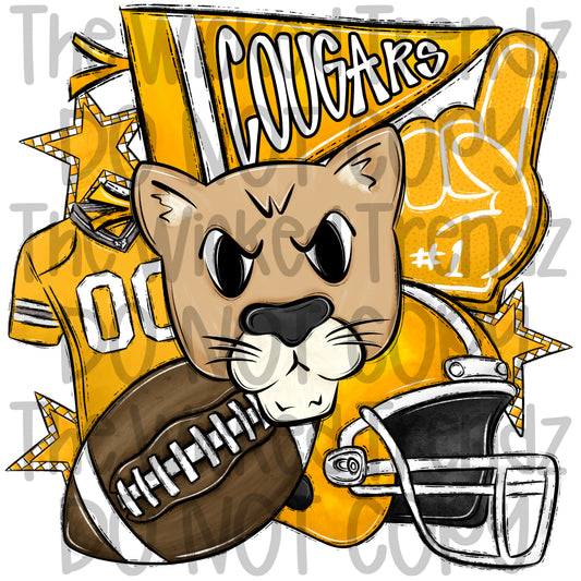 Yellow Cougars Football Mascot Digital Design