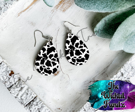 Cow Print Country Music Western Cowgirl Nashville Dangle Earrings Tear Drop Earring Lightweight Earring