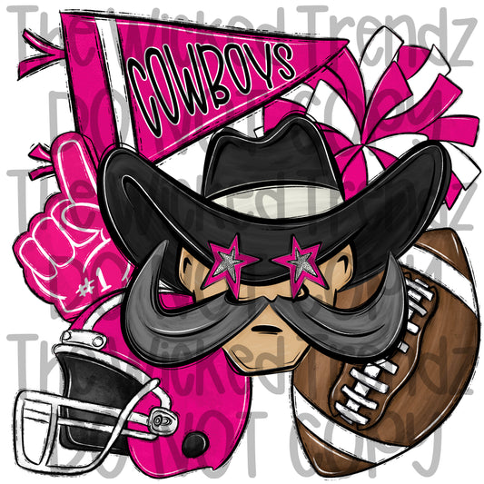 Cowboys Pink Out Football Cheer Mascot Digital Design October Awareness