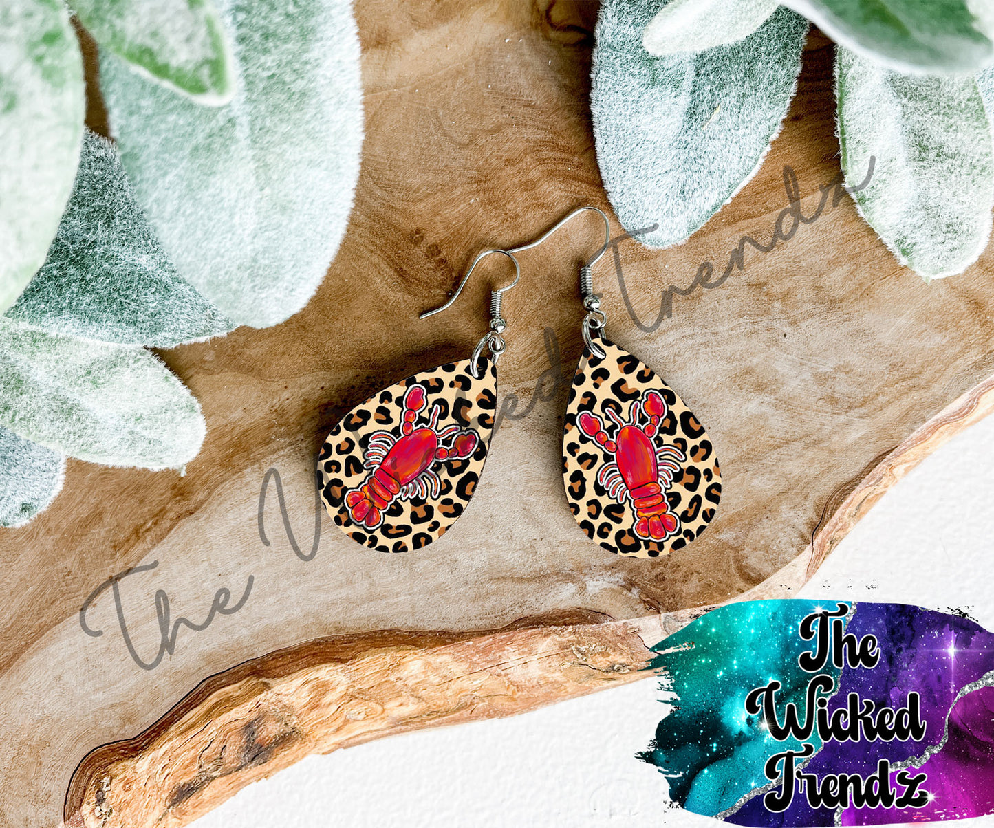Dangle Earrings Tear Drop Earring Crawfish Louisiana Crawfish Boil Crayfish Leopard Print Southern Lightweight Earrings