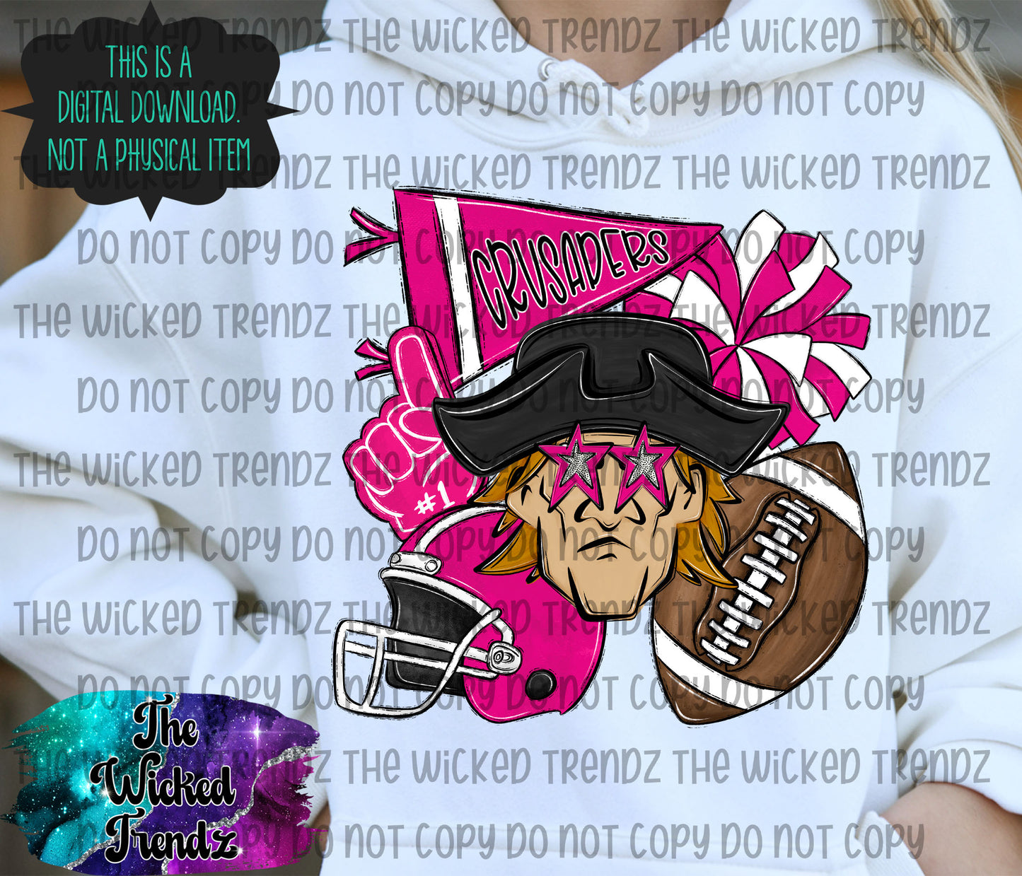 Crusaders Pink Out Football Cheer Mascot Digital Design October Awareness