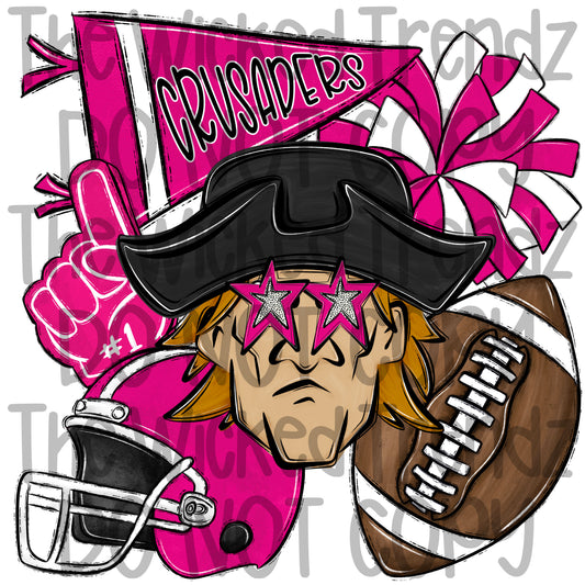 Crusaders Pink Out Football Cheer Mascot Digital Design October Awareness