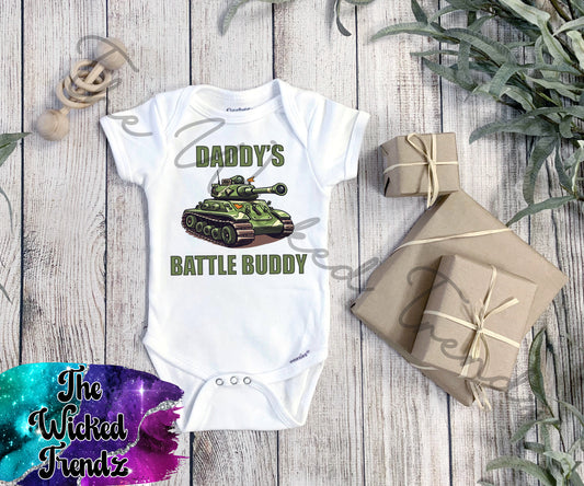 Baby Onesie© Daddy's Battle Buddy Military Army Veteran New Dad