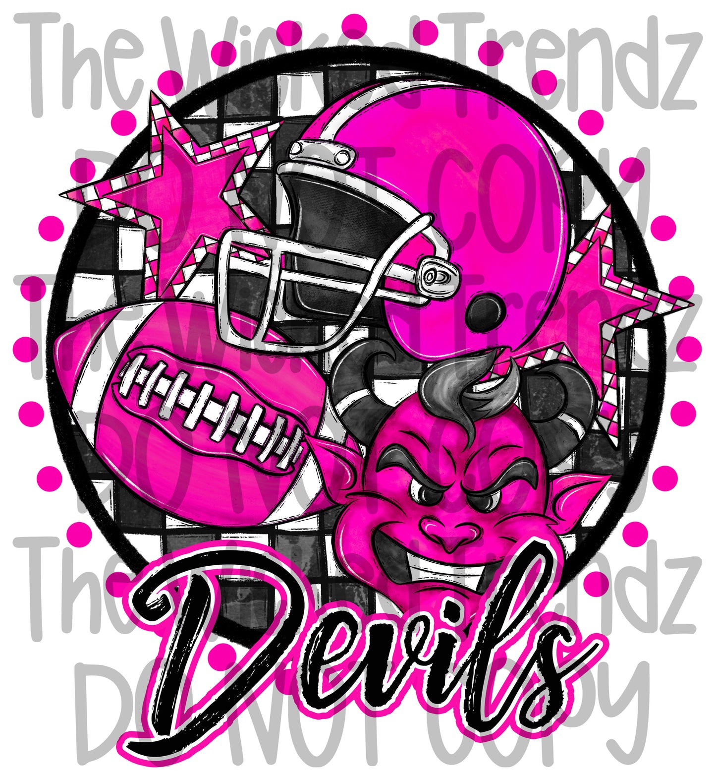 Devils Pink Out Football Cheer Mascot Digital Design October Awareness