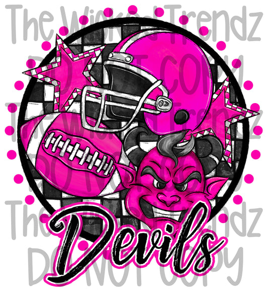 Devils Pink Out Football Cheer Mascot Digital Design October Awareness