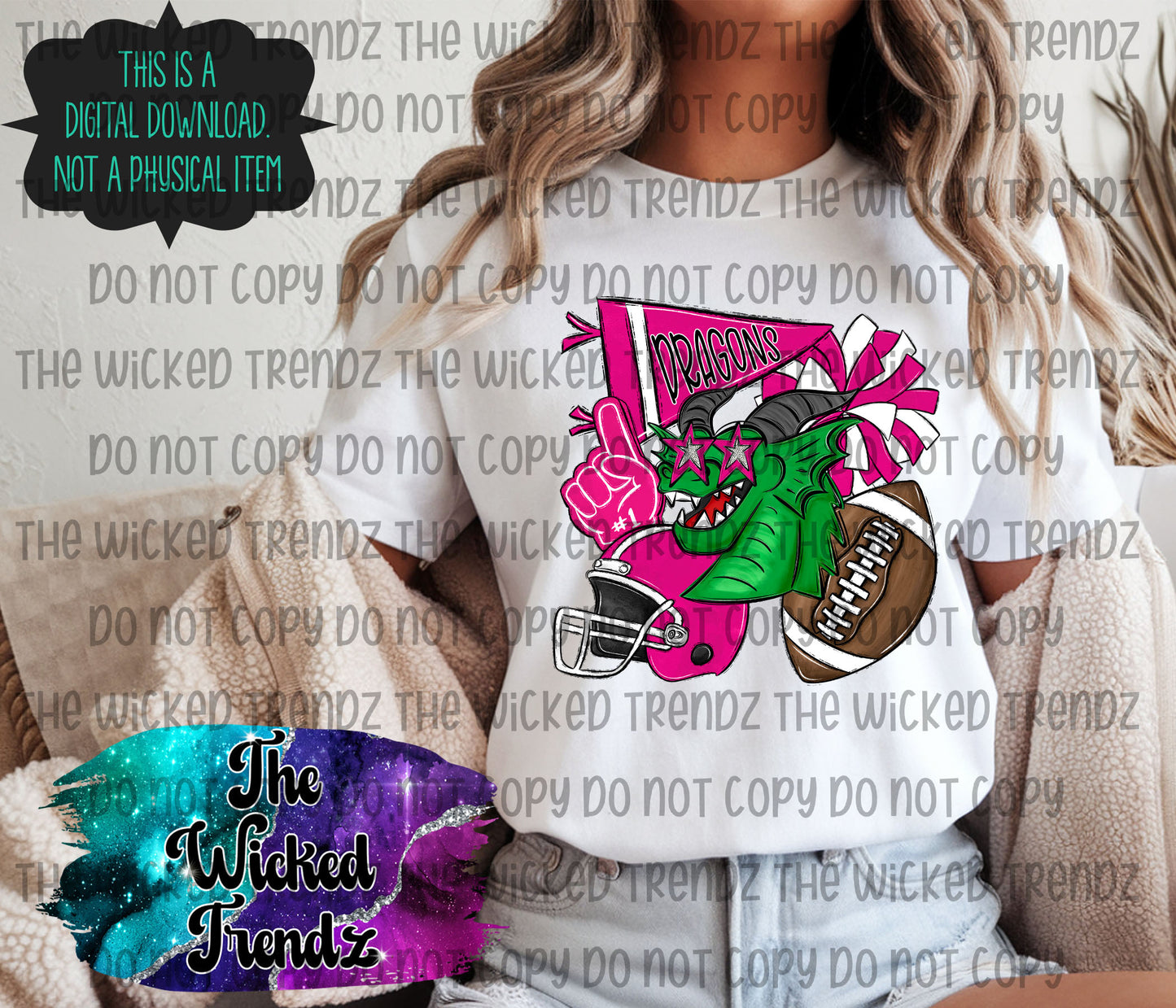 Dragons Pink Out Football Cheer Mascot Digital Design October Awareness