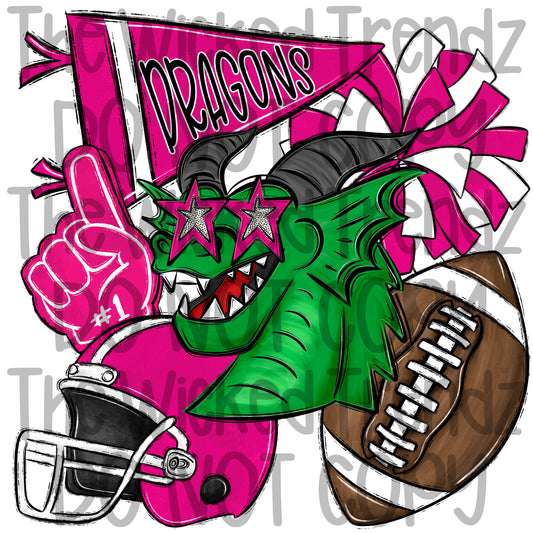 Dragons Pink Out Football Cheer Mascot Digital Design October Awareness