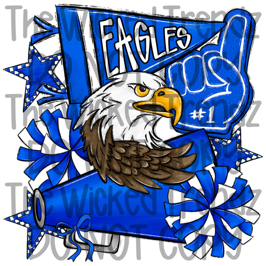 Eagles Blue Cheer Cheerleading Cheerleader Mascot Digital Design Spirit Shirt Design