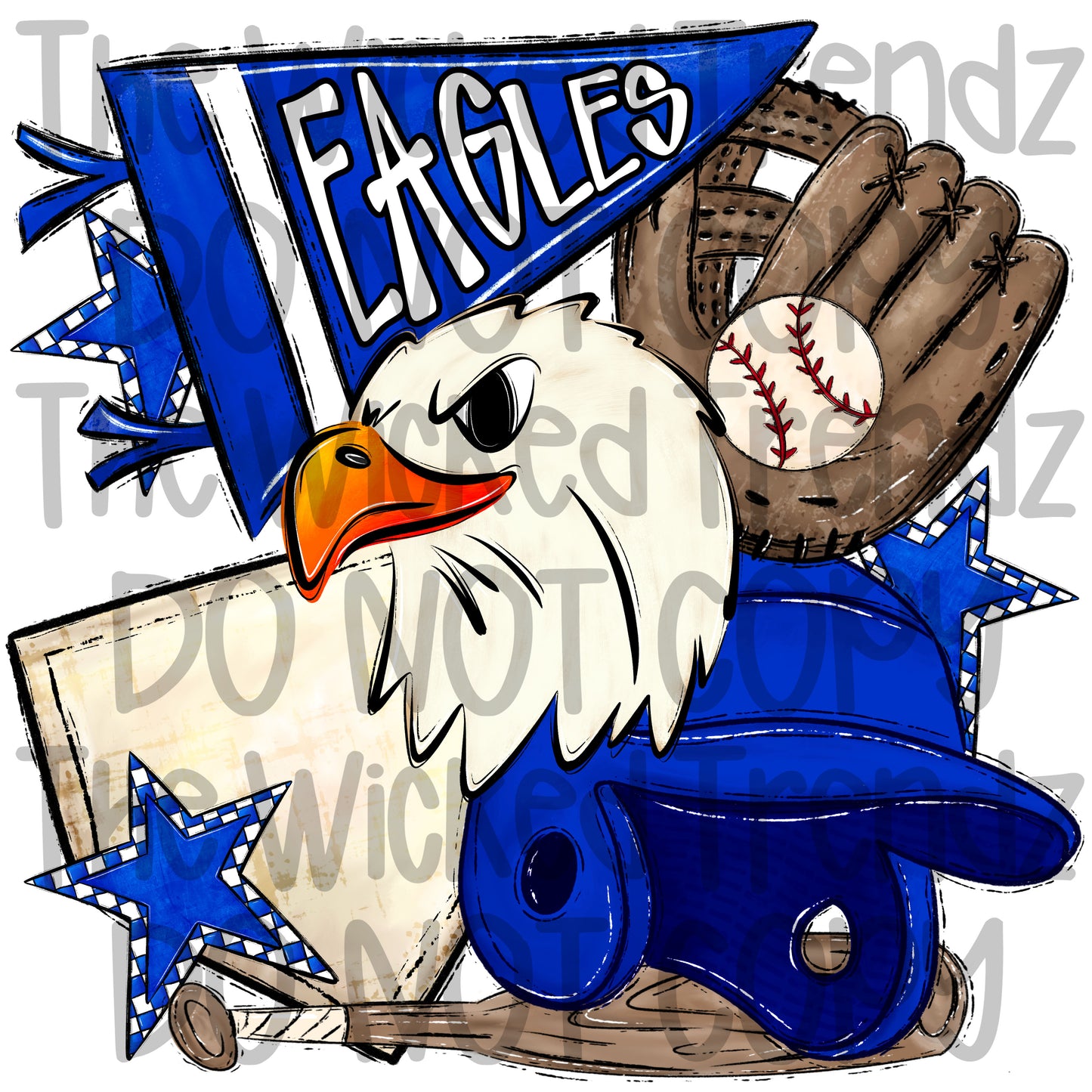 Eagles Blue Baseball Team Mascot Digital Design