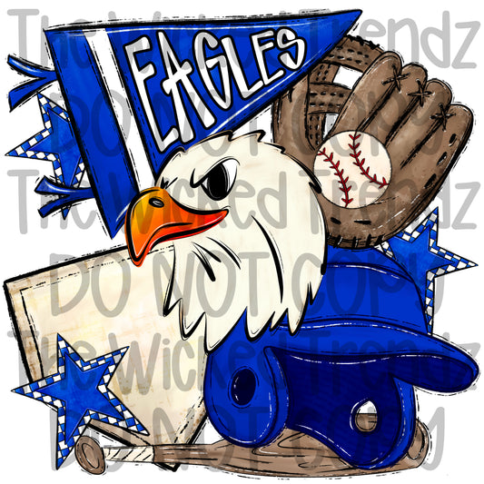 Eagles Blue Baseball Team Mascot Digital Design