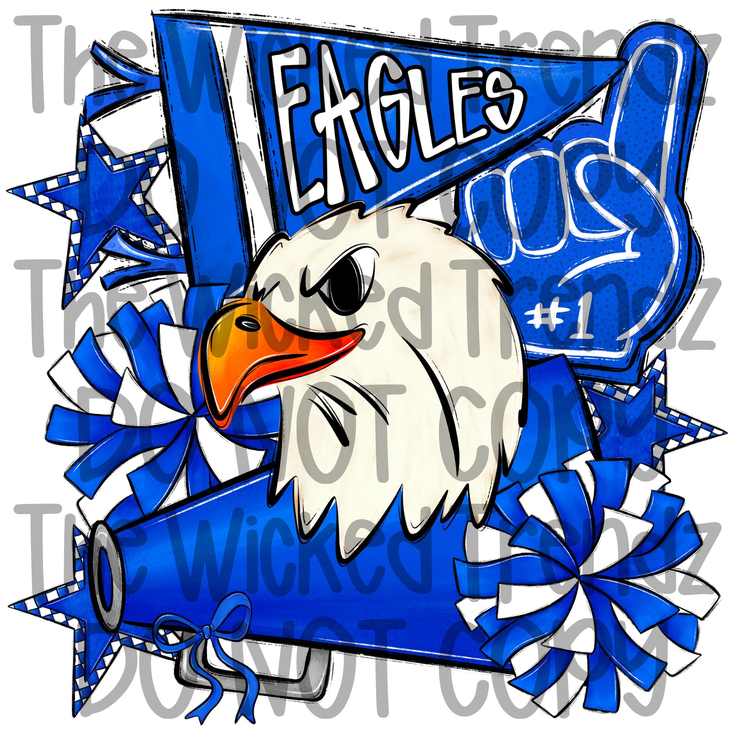 Eagles Blue Cheer Cheerleading Cheerleader Mascot Digital Design Spirit Shirt Design