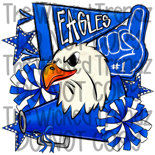 Eagles Blue Cheer Cheerleading Cheerleader Mascot Digital Design Spirit Shirt Design