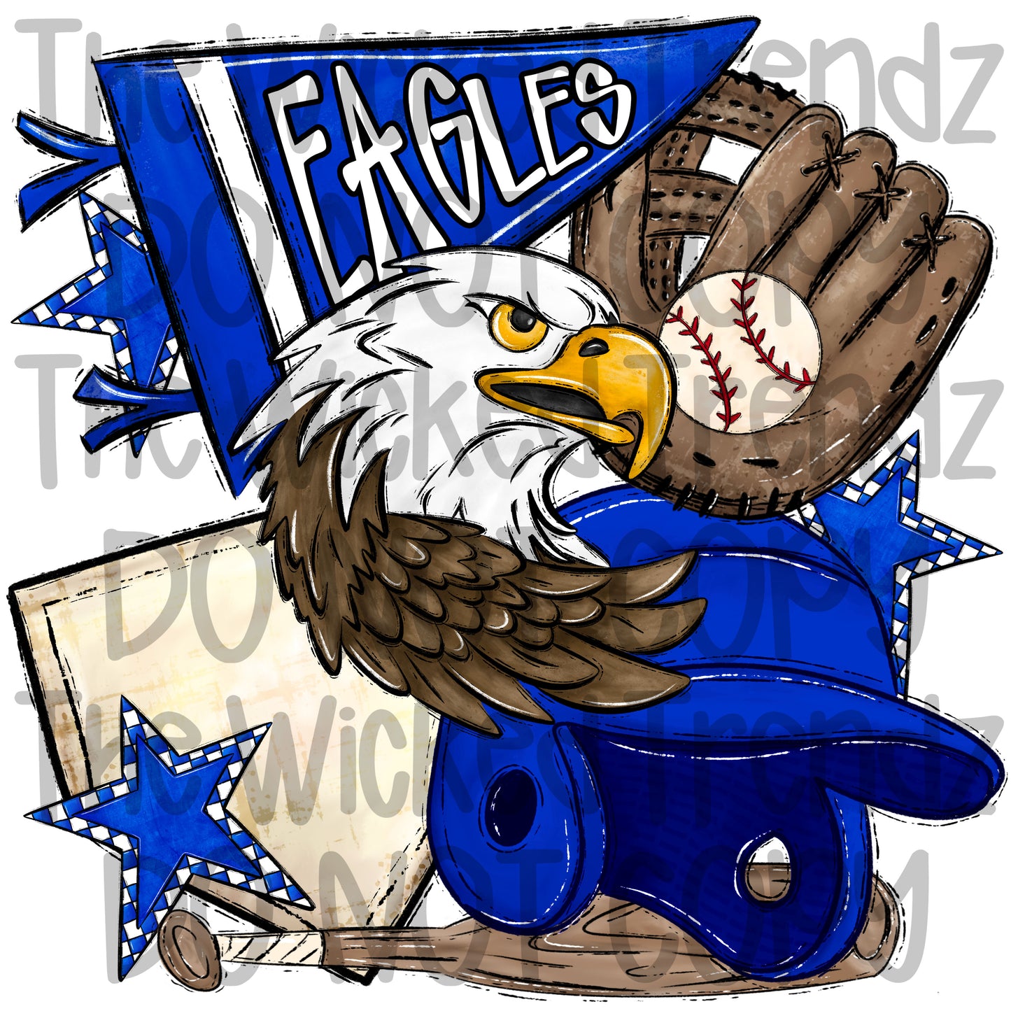 Eagles Blue Baseball Team Mascot Digital Design