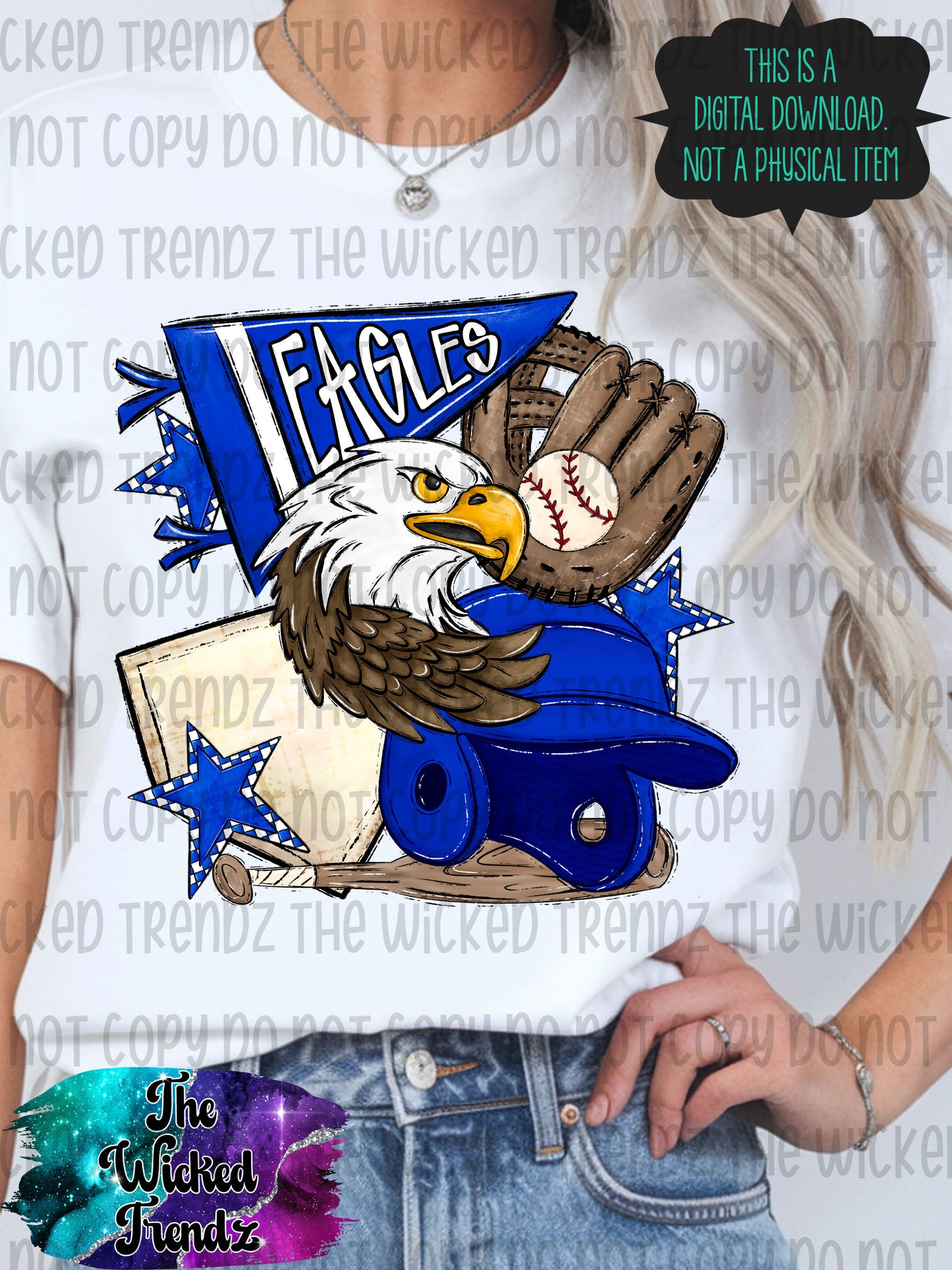 Eagles Blue Baseball Team Mascot Digital Design