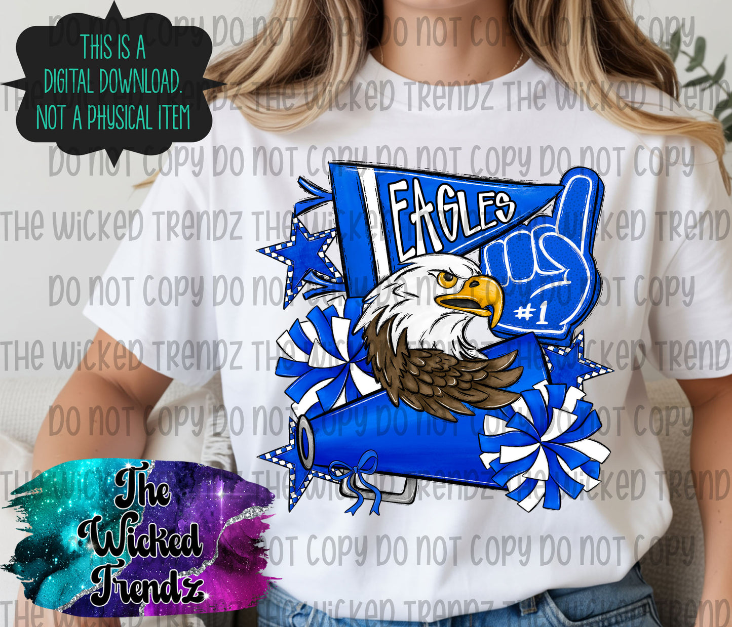 Eagles Blue Cheer Cheerleading Cheerleader Mascot Digital Design Spirit Shirt Design