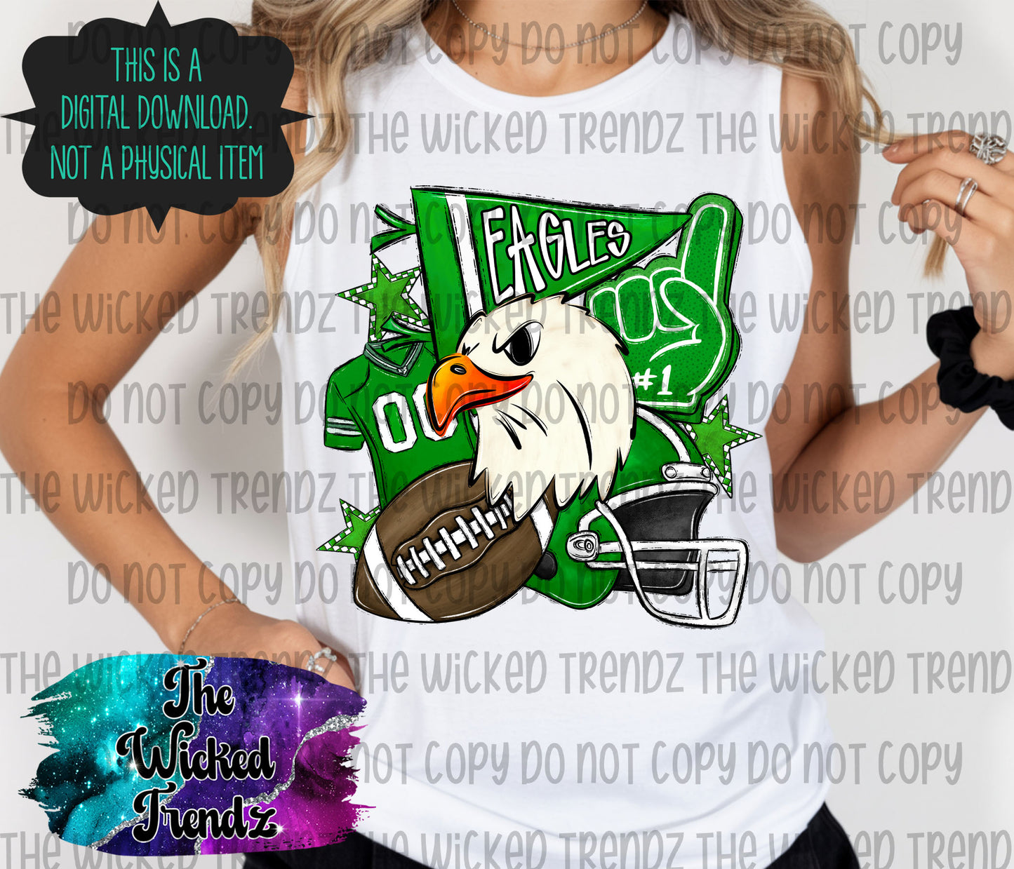 Green Eagles Football Team Mascot Digital Design