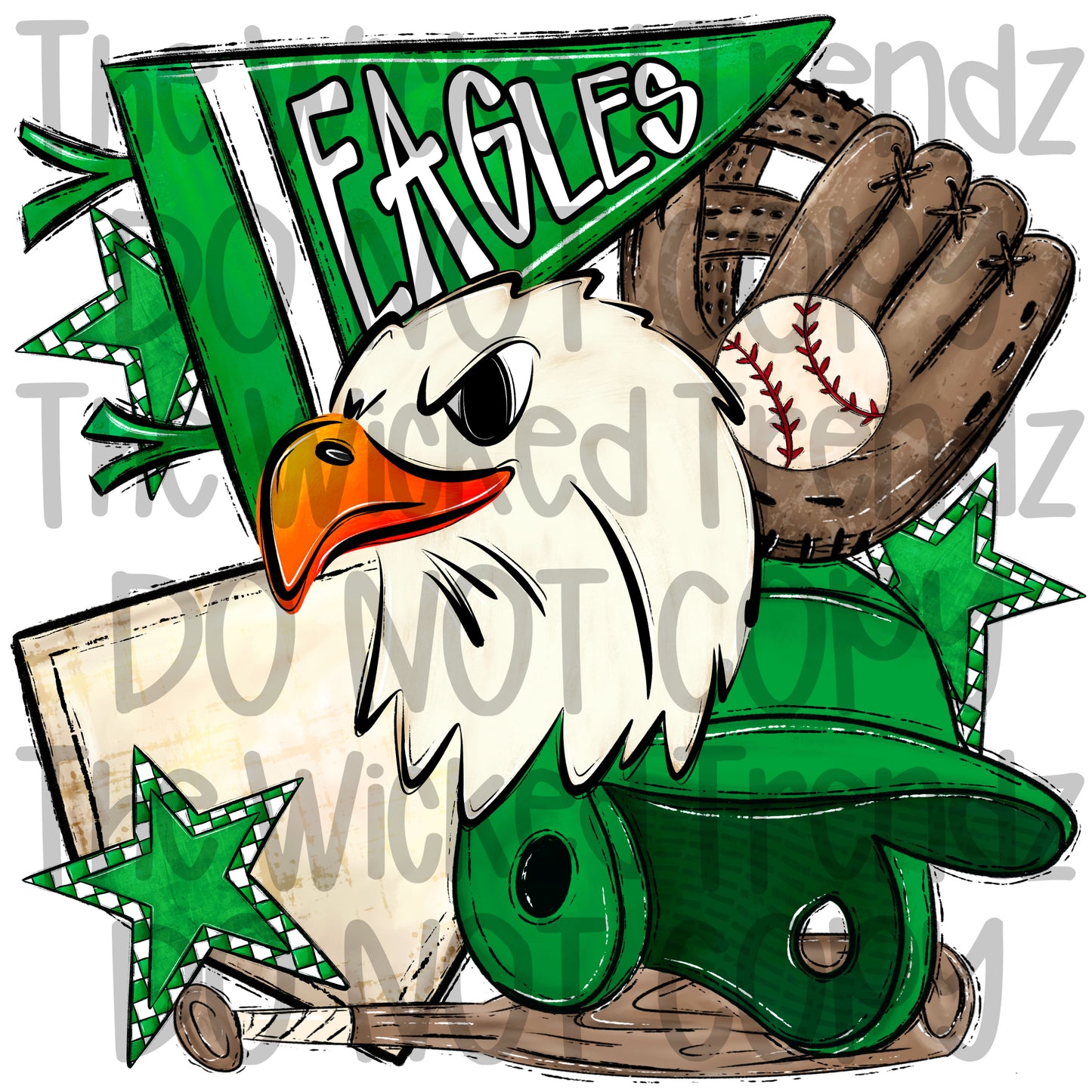 Eagles Green Baseball Team Mascot Digital Design