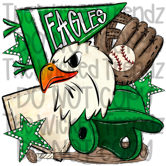Eagles Green Baseball Team Mascot Digital Design